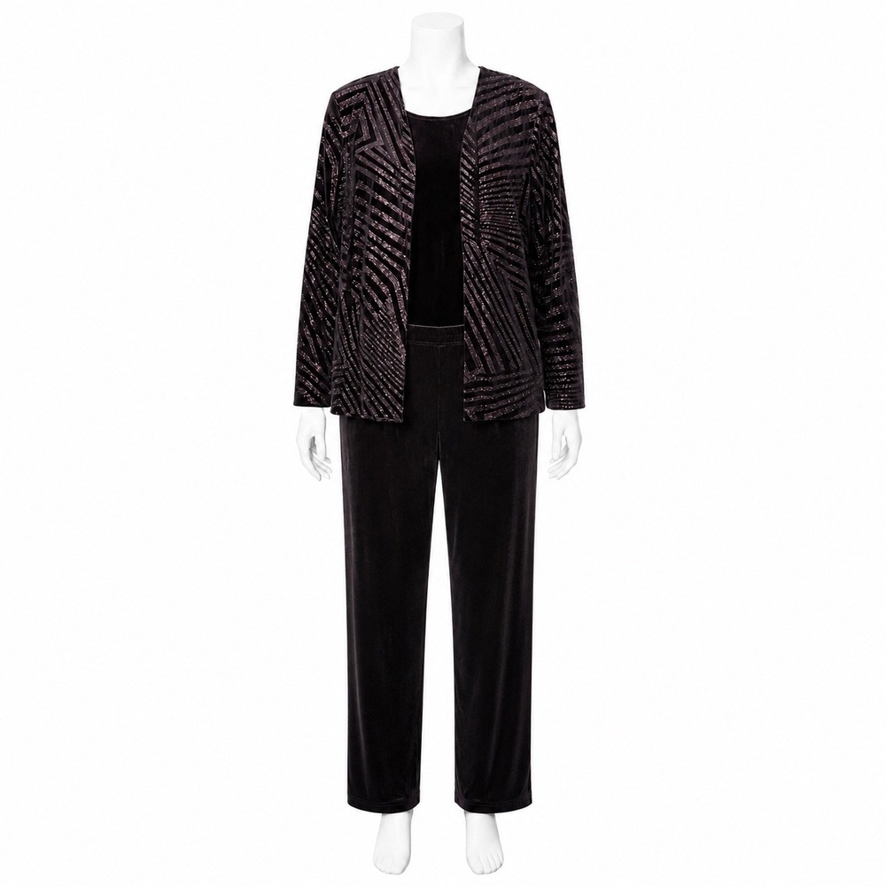 R&M Richards Petite 2 Pc Pant Suit 12P Brownβ Metallic Shimmer Jacket & Pants